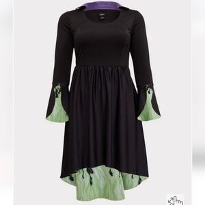 Torrid Disney Maleficent Black & Green Hi-Lo Skater Dress
